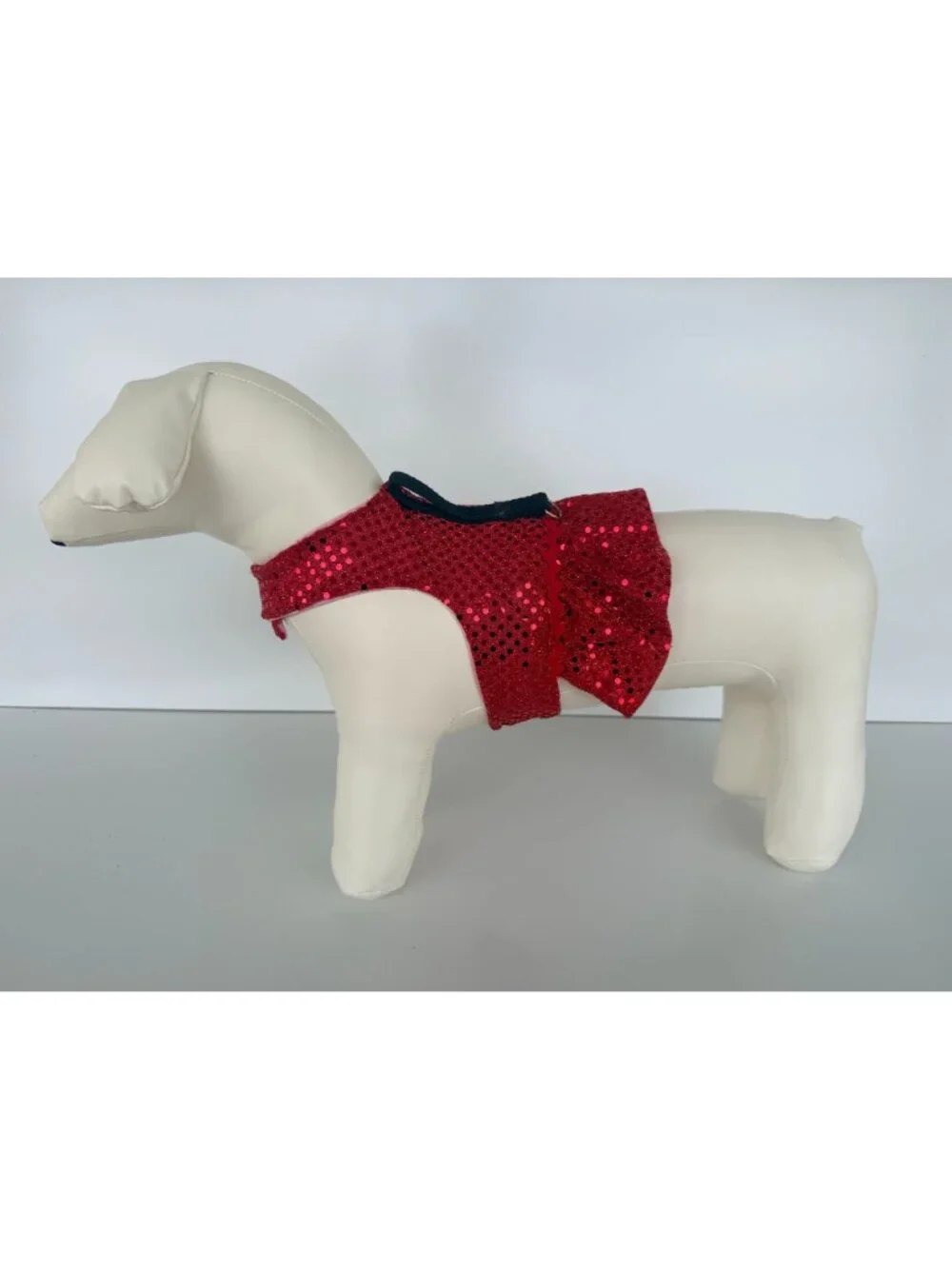 Handmade Small Dog Adjustable Dress Outfit w Harness Red Sequin